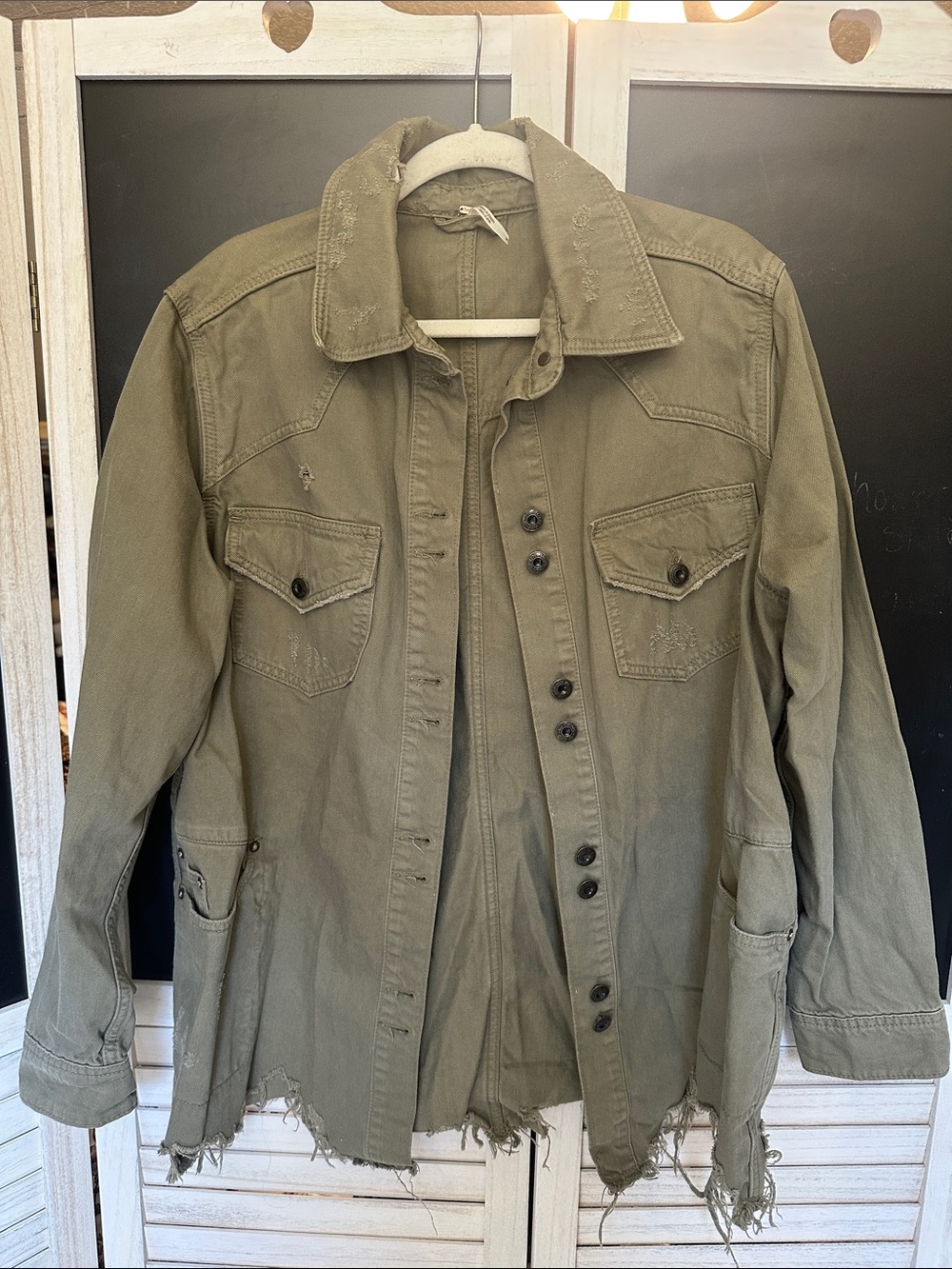 Free People Women's Olive Green Military Utility Jacket